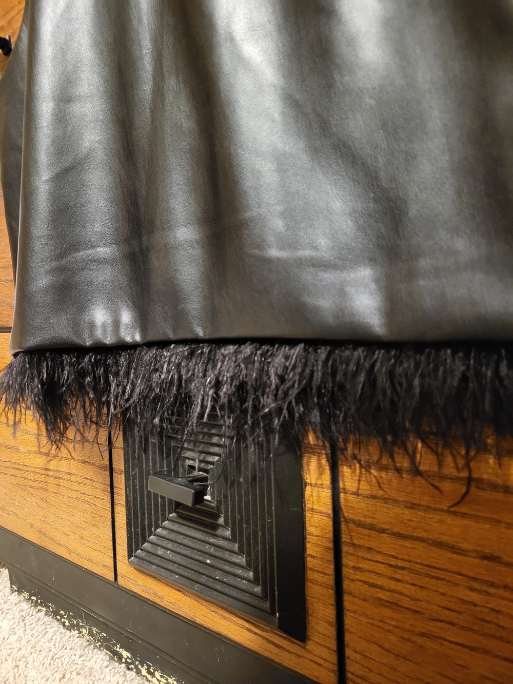 Sleeveless ForCynthia Black Faux Leather Top with Feather Hem Party Concert Top - Picture 5 of 7